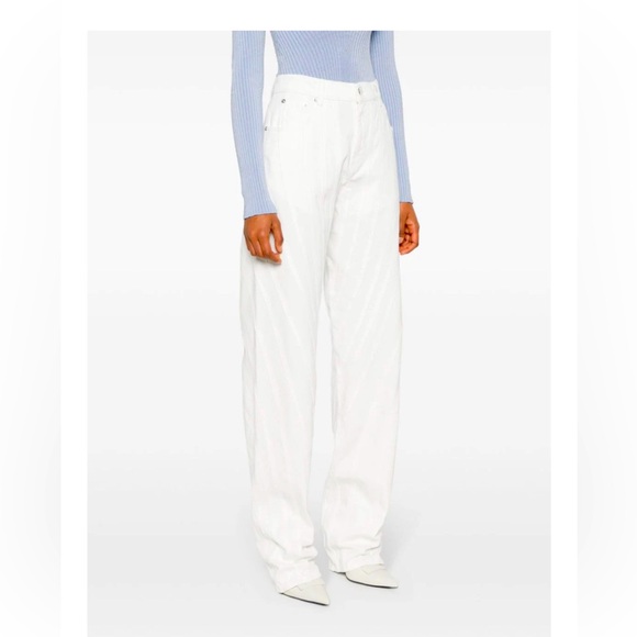 💥SALE💥Retail $950 NWT Mugler White Denim Spiral Seams Long Length JEANS Sold Out - Picture 3 of 15